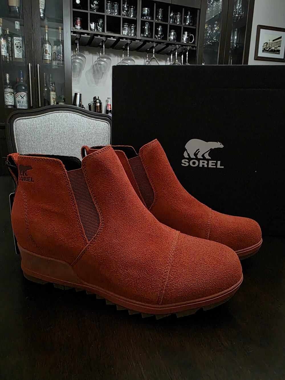 NWT Sorel Evie Pull On Warp Red Gum Boot Suede Leather Waterproof Women's 11